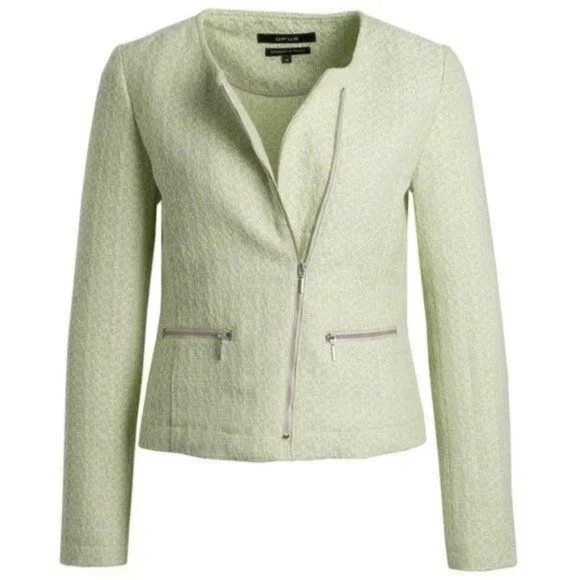 OPUS Size 40 Chartreuse Green Gray Tweed Jale SP Zip Front Moto Jacket Blazer - Picture 12 of 12